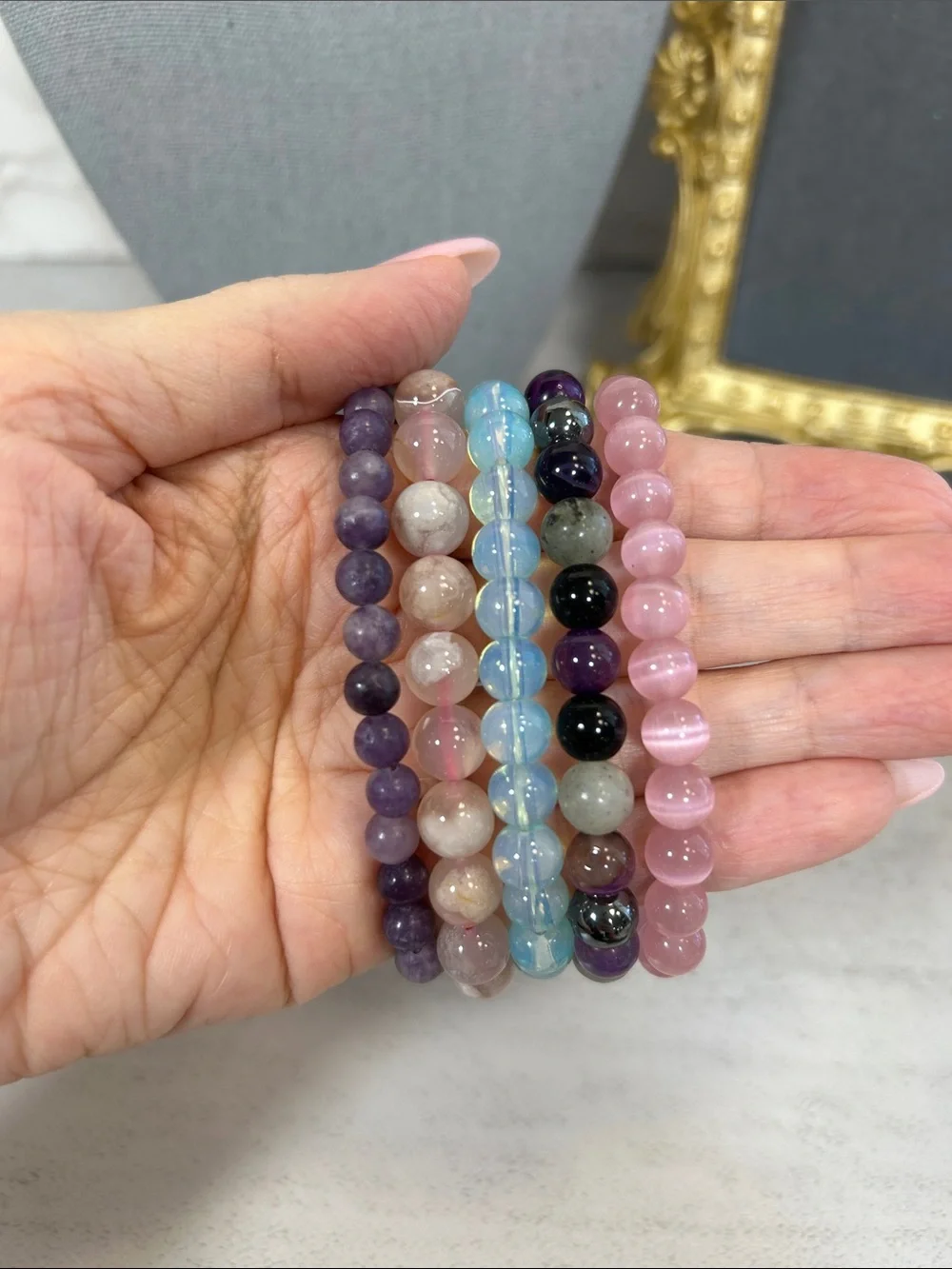 Stacked Pink and Multicolor Bead Stretch Bracelets - Glass & Stone
